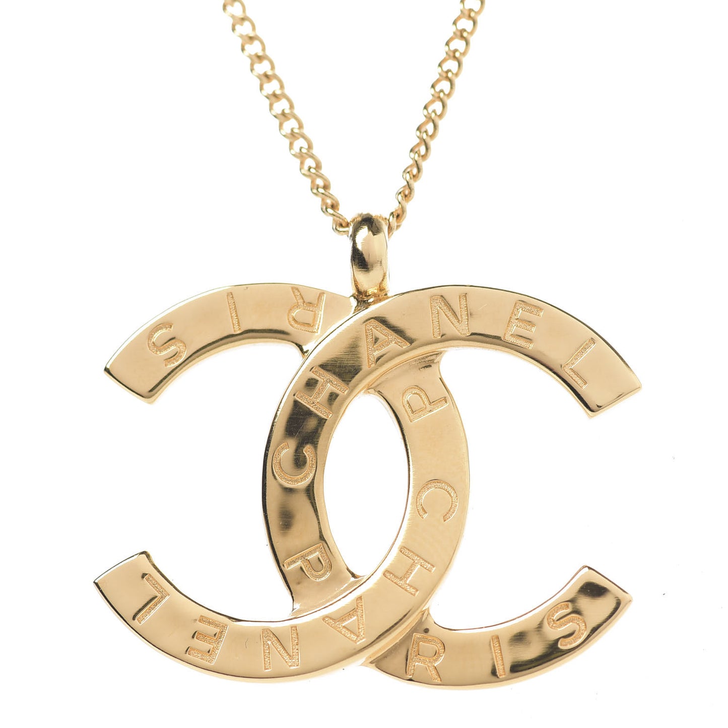 Metal CC Paris Button Necklace Gold