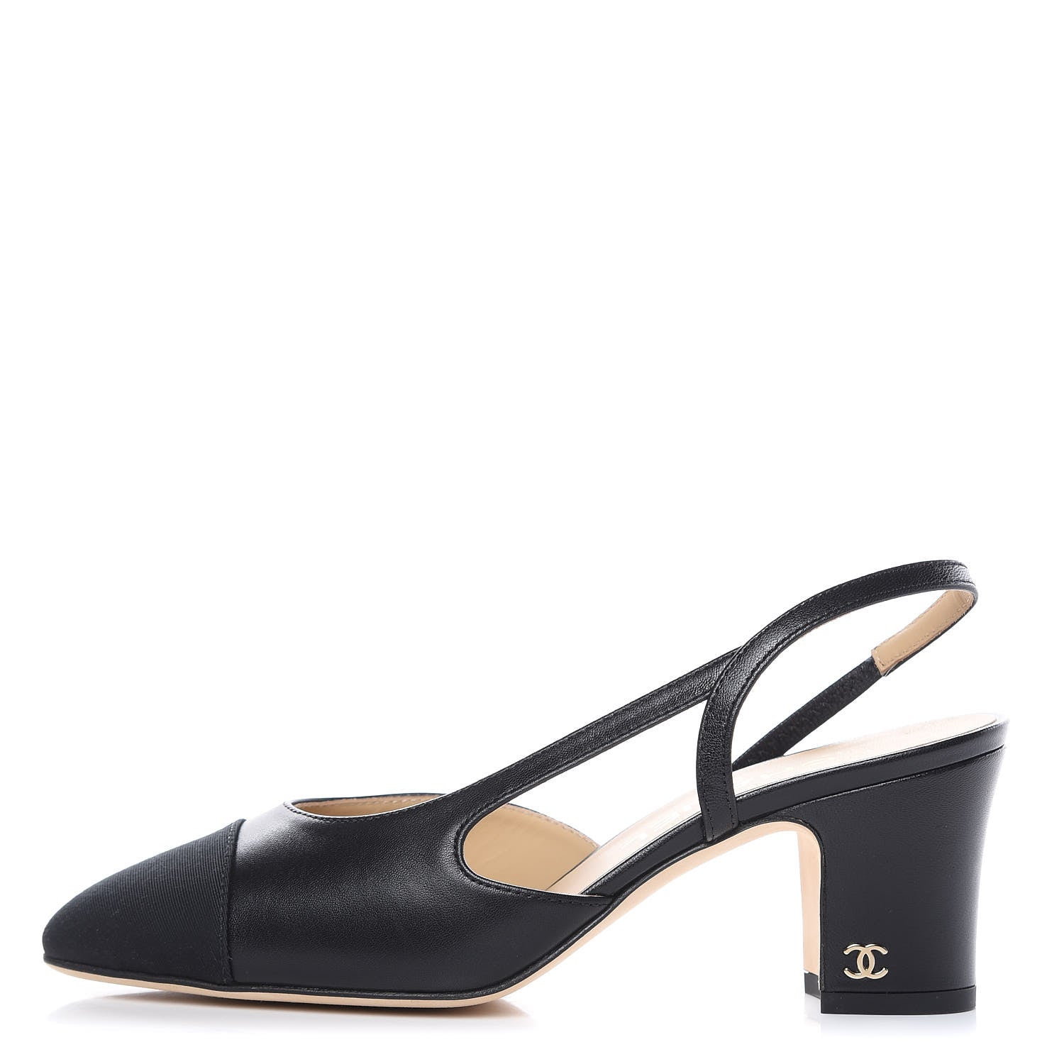 Chanel Lambskin Grosgrain Cap Toe CC Slingback Pumps 36 Black 1 of 9
