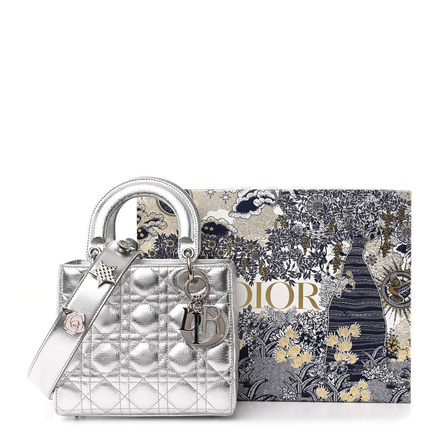 Christian Dior Metallic Grained Calfskin Cannage Small Lucky Badges My Lady Dior Silver 12 of 12