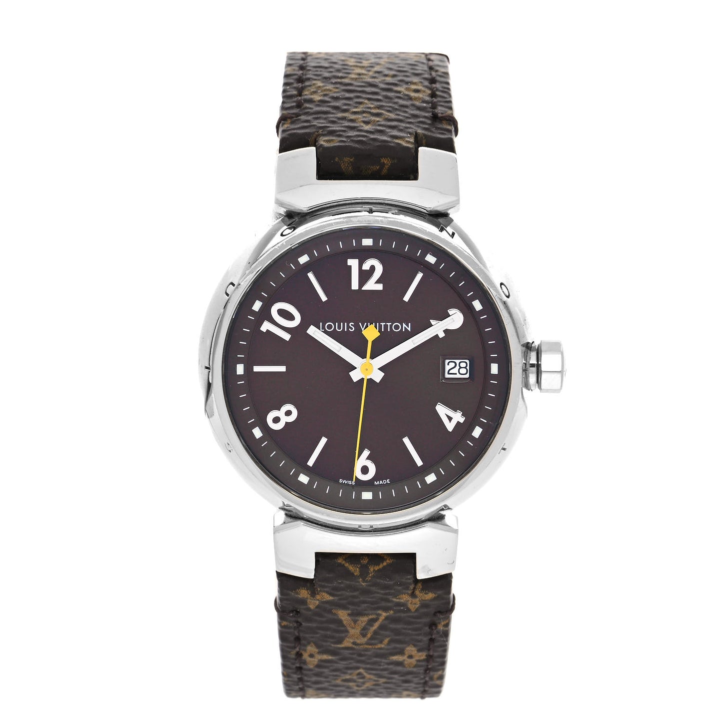 Stainless Steel Monogram 34mm Tambour Quartz Watch Brown