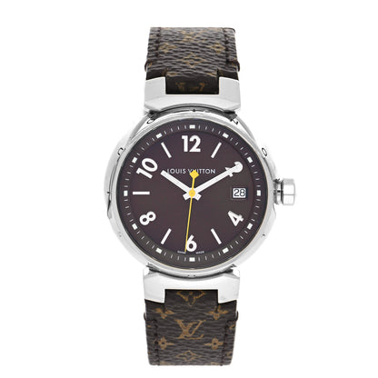 Louis Vuitton Stainless Steel Monogram 34mm Tambour Quartz Watch Brown 1 of 4