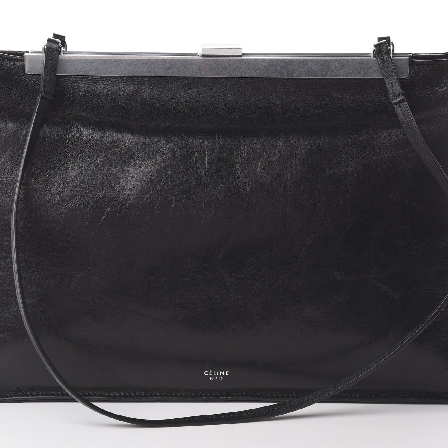 Celine Shiny Paperweight Calfskin Medium Clasp Shoulder Bag Black 8 of 8