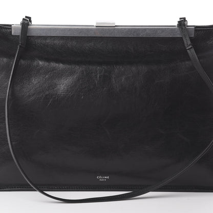Celine Shiny Paperweight Calfskin Medium Clasp Shoulder Bag Black 8 of 8