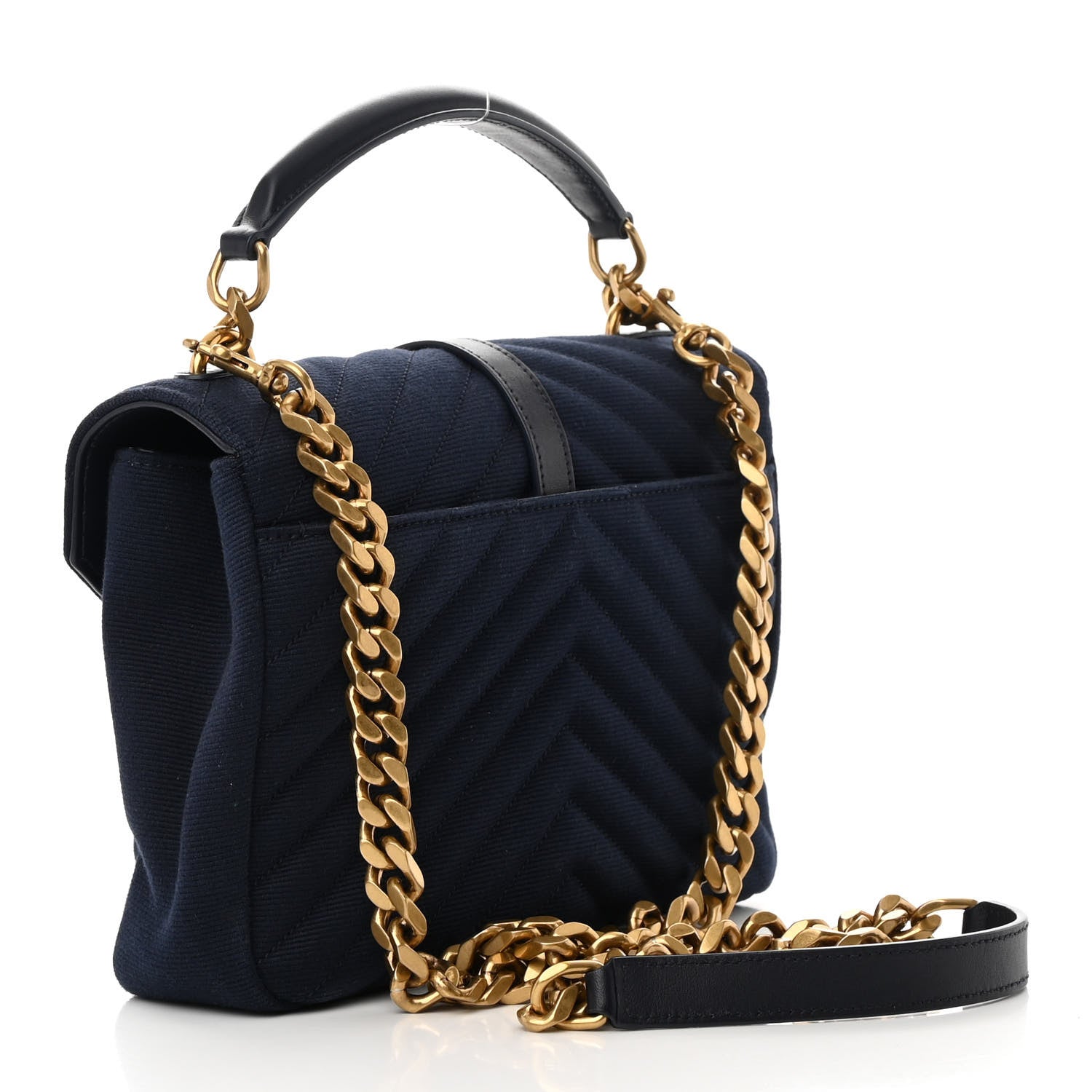 Saint Laurent Cotton Canvas Matelasse Chevron Monogram Medium College Bag Deeply Blue 3 of 14