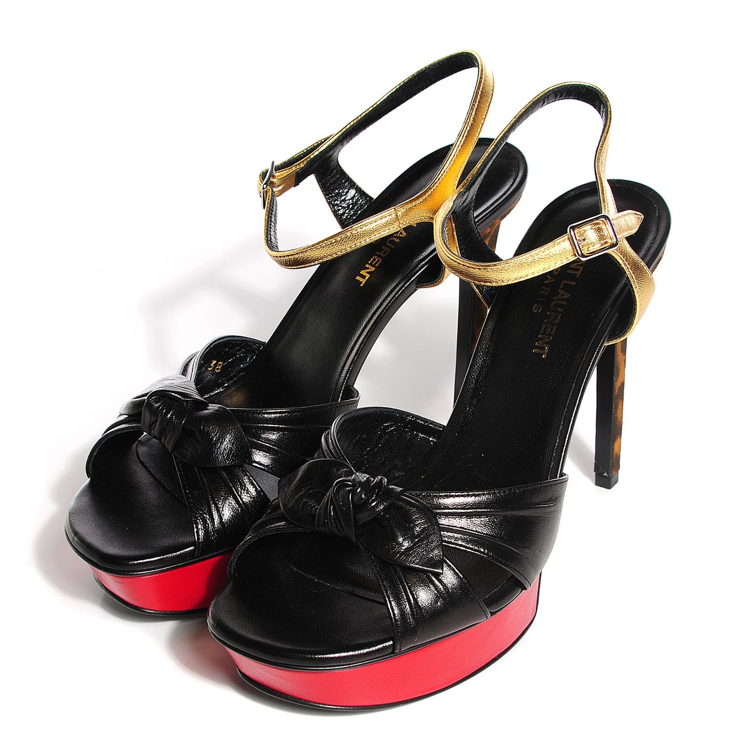 Calfskin Bianca Bow Platform 105 Sandals 38 Black Red Gold