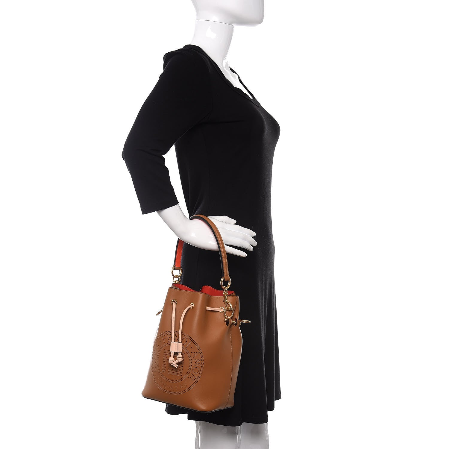Fendi Vitello Grace F is Fendi Stamp Patch Perforated Small Mon Tresor Bucket Bag Nocciola 2 of 8