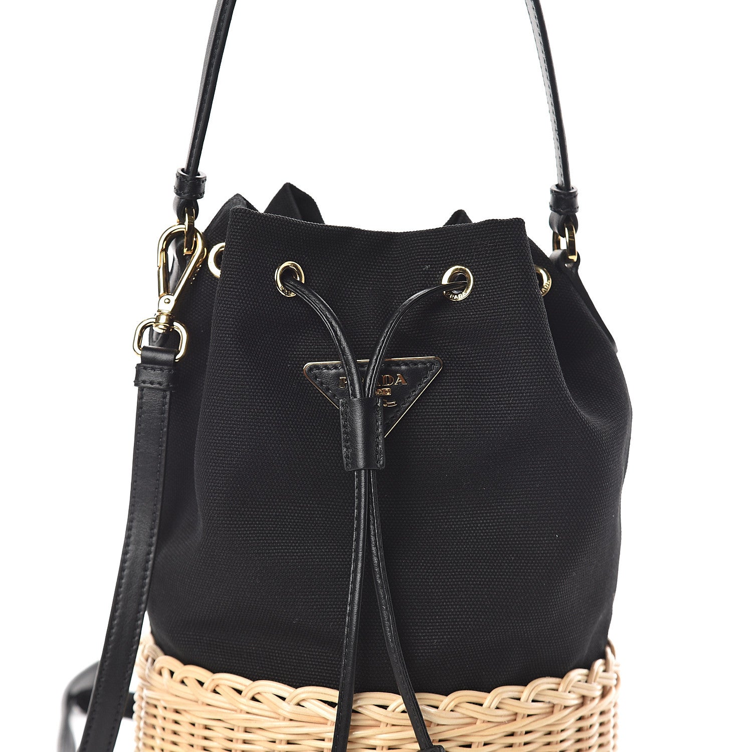 Prada Wicker Canvas Bucket Bag Black 6 of 8