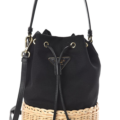 Prada Wicker Canvas Bucket Bag Black 6 of 8