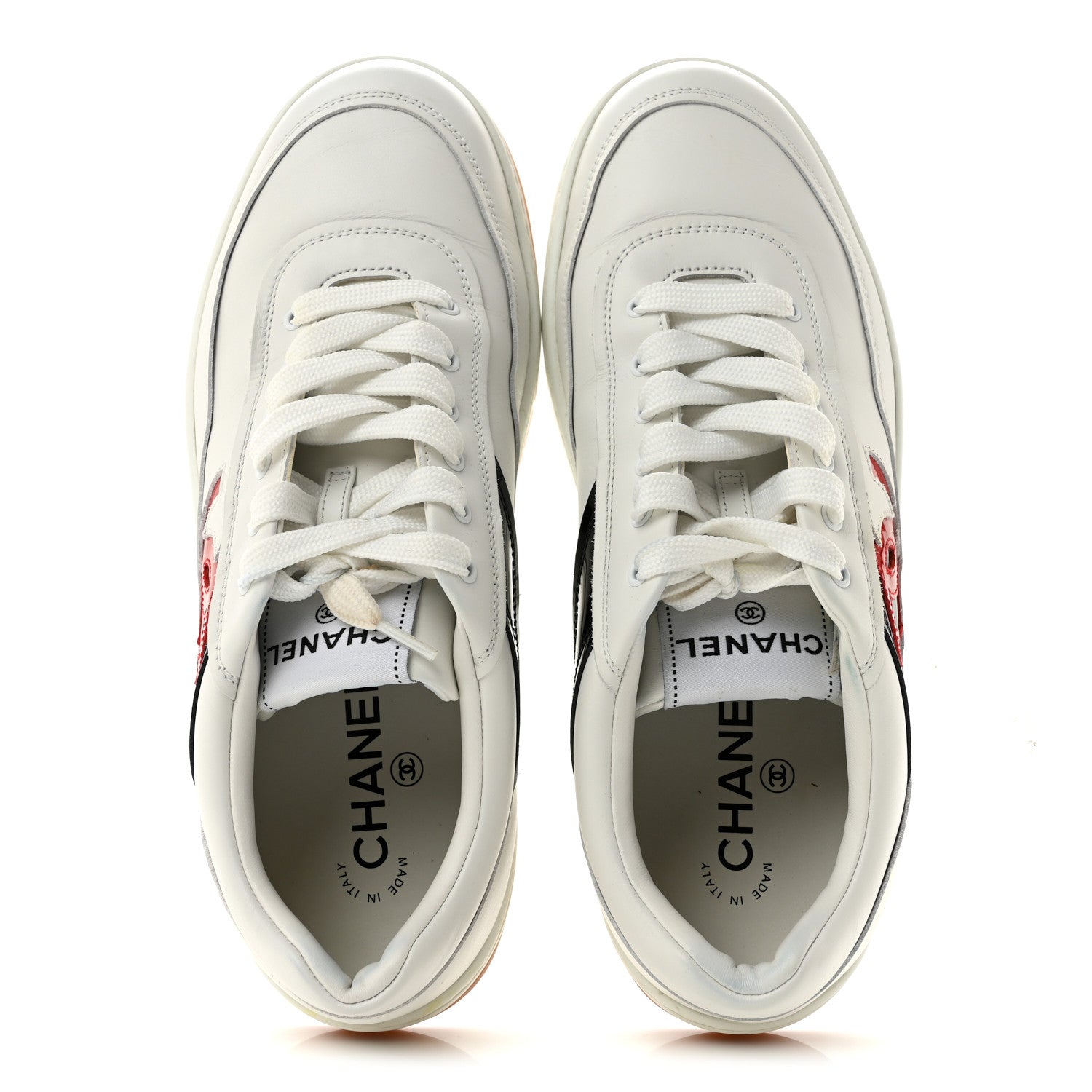 Chanel Calfskin Patent Womens CC Sneakers 40.5 White Black Red 2 of 13