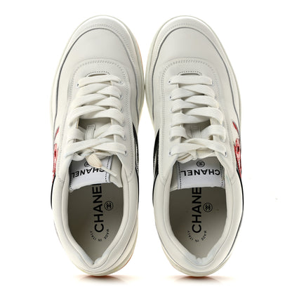 Chanel Calfskin Patent Womens CC Sneakers 40.5 White Black Red 2 of 13