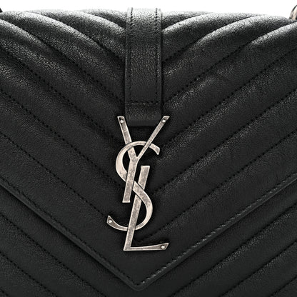 Saint Laurent Sheepskin Matelasse Chevron Monogram Medium College Bag Black 8 of 11