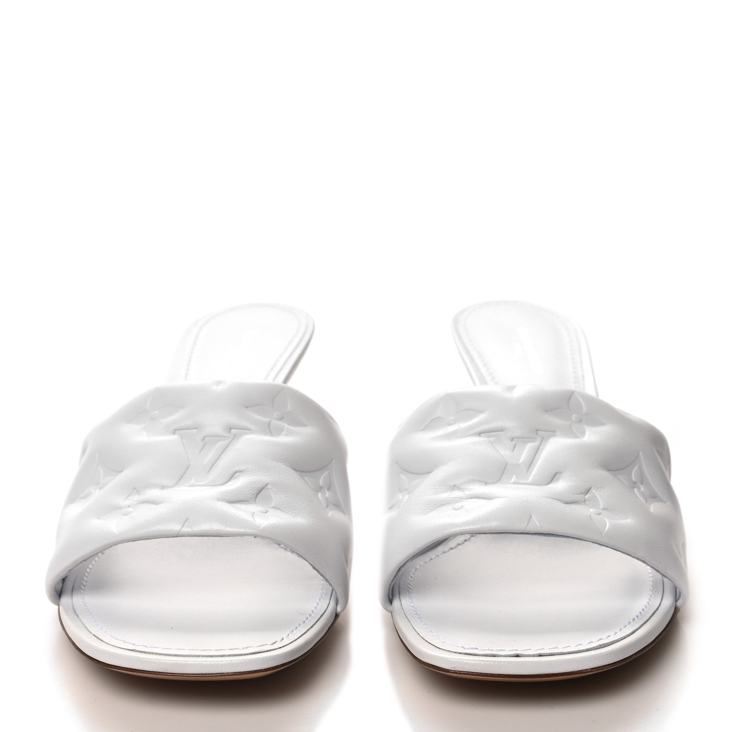 Louis Vuitton Lambskin Embossed Monogram Revival Mid Heel Mules 38.5 White 2 of 9