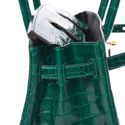 Hermes Shiny Niloticus Crocodile Horseshoe Birkin 30 Vert Emeraude Black 16 of 38