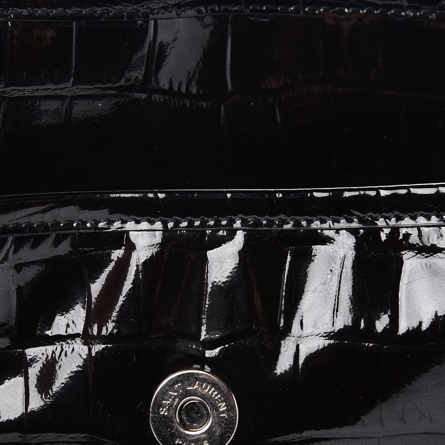Patent Crocodile Embossed Lambskin Monogram Medium Niki Chain Satchel Black