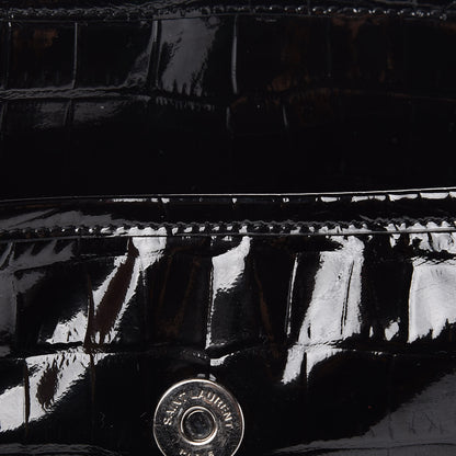 Saint Laurent Patent Crocodile Embossed Lambskin Monogram Medium Niki Chain Satchel Black 11 of 18