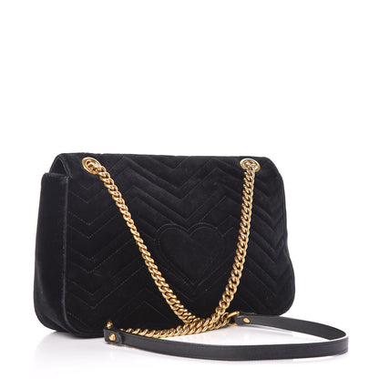 Gucci Velvet Matelasse Medium GG Marmont Shoulder Bag Black 3 of 11