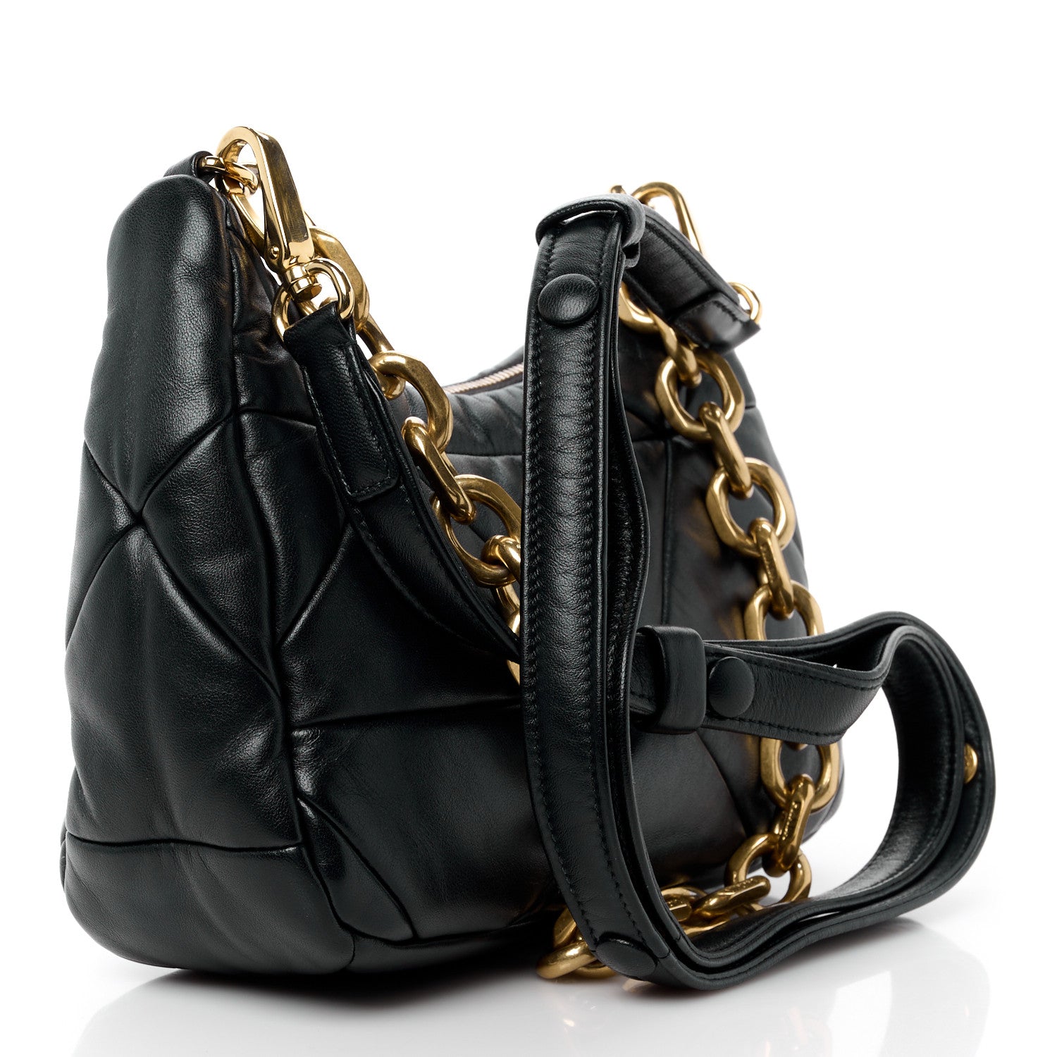 Prada Nappa Re-Nylon Triangle Quilted Patchwork System Shoulder Bag Black 3 of 12