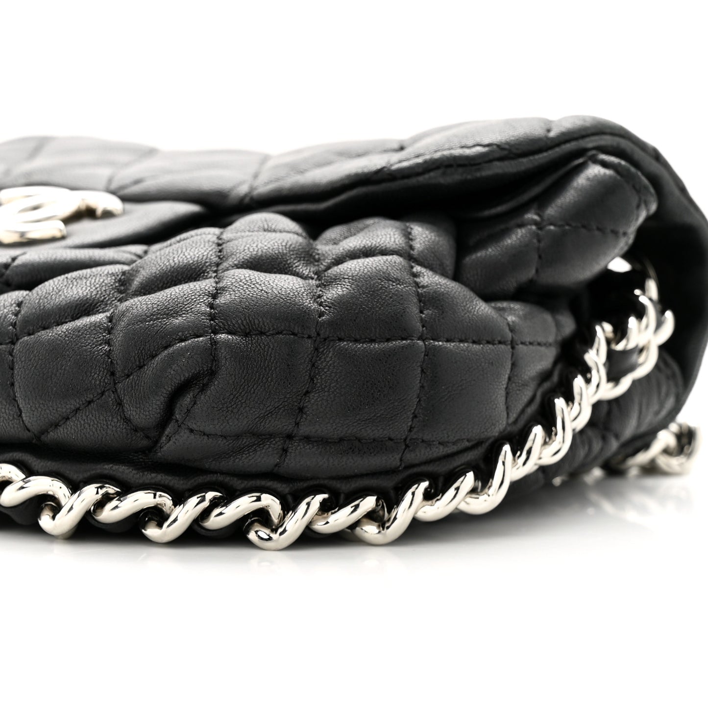 Washed Lambskin Quilted Mini Chain Around Flap Black