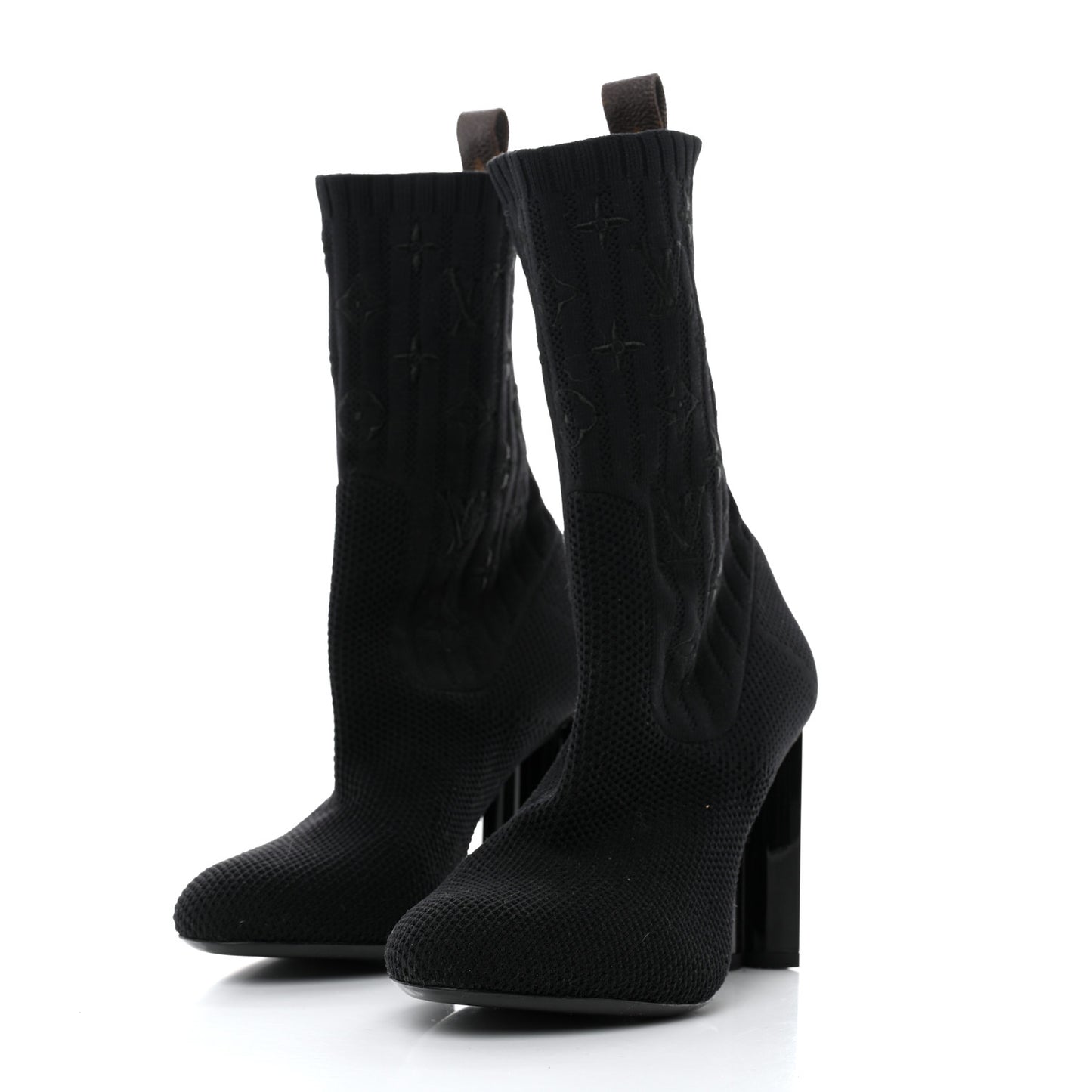 Monogram Stretch Fabric Silhouette Ankle Boots 36 Black