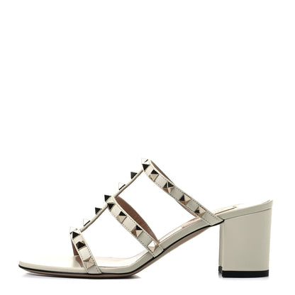Valentino Garavani Calfskin Nappa Rockstud 60mm Caged Slide Sandals 37 Light Ivory 1 of 8