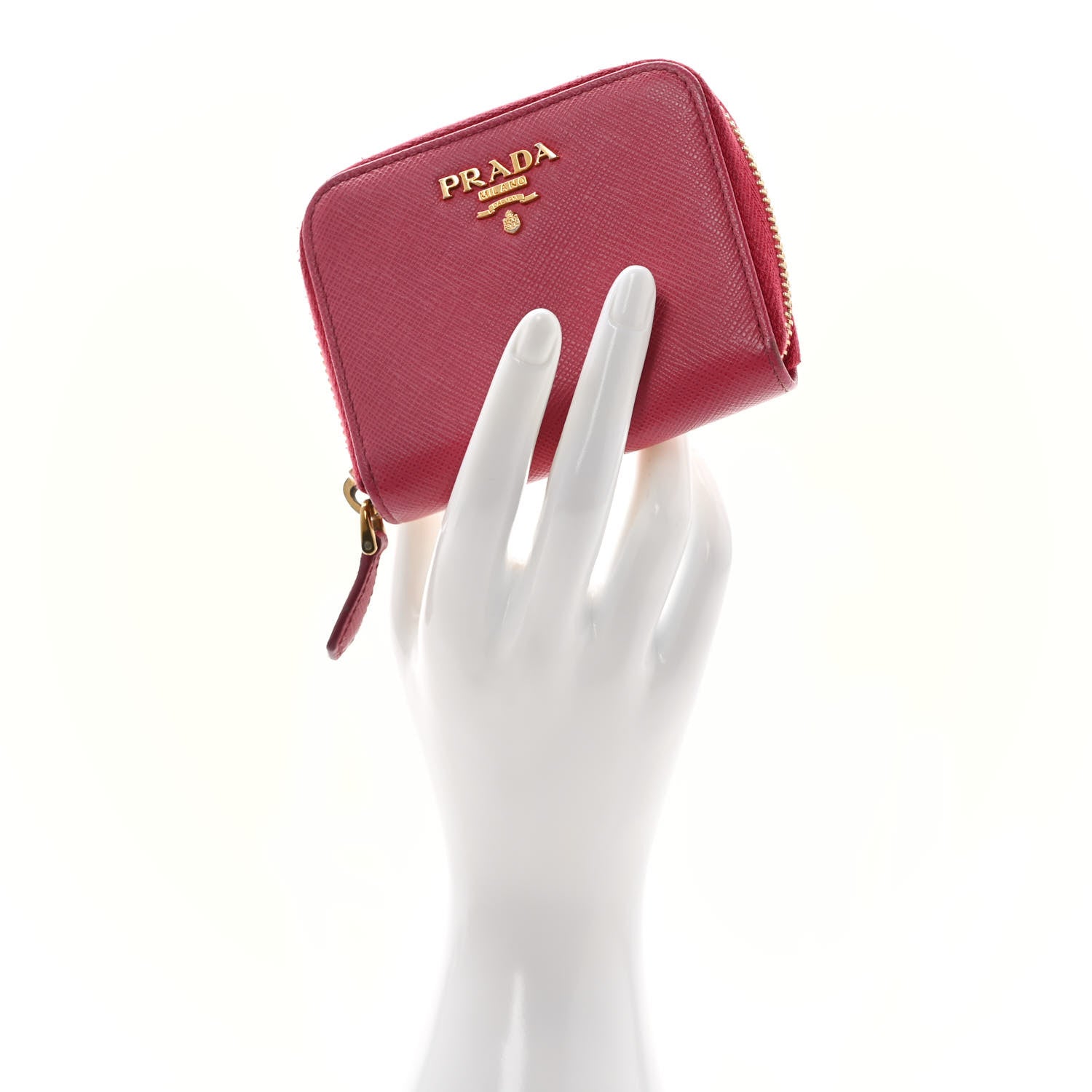 Prada Saffiano Metal Zip Coin Purse Peonia 2 of 7