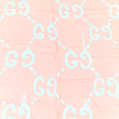 Gucci Modal Silk GG Writers Fringe Shawl Old Rose Sky Blue 2 of 5