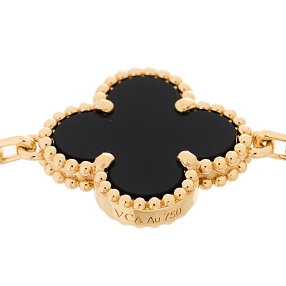 Van Cleef & Arpels 18K Yellow Gold Black Onyx 5 Motifs Vintage Alhambra Bracelet 3 of 4