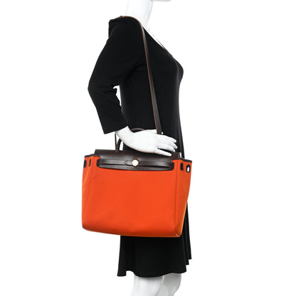 Hermes Military Toile Vache Hunter Herbag Zip Retourne 31 PM Rouge Piment Orange 2 of 14