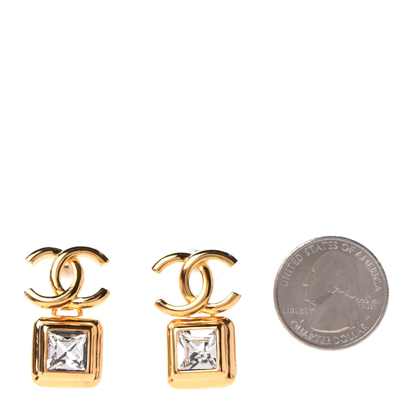 Large Crystal CC Drop Earrings Gold