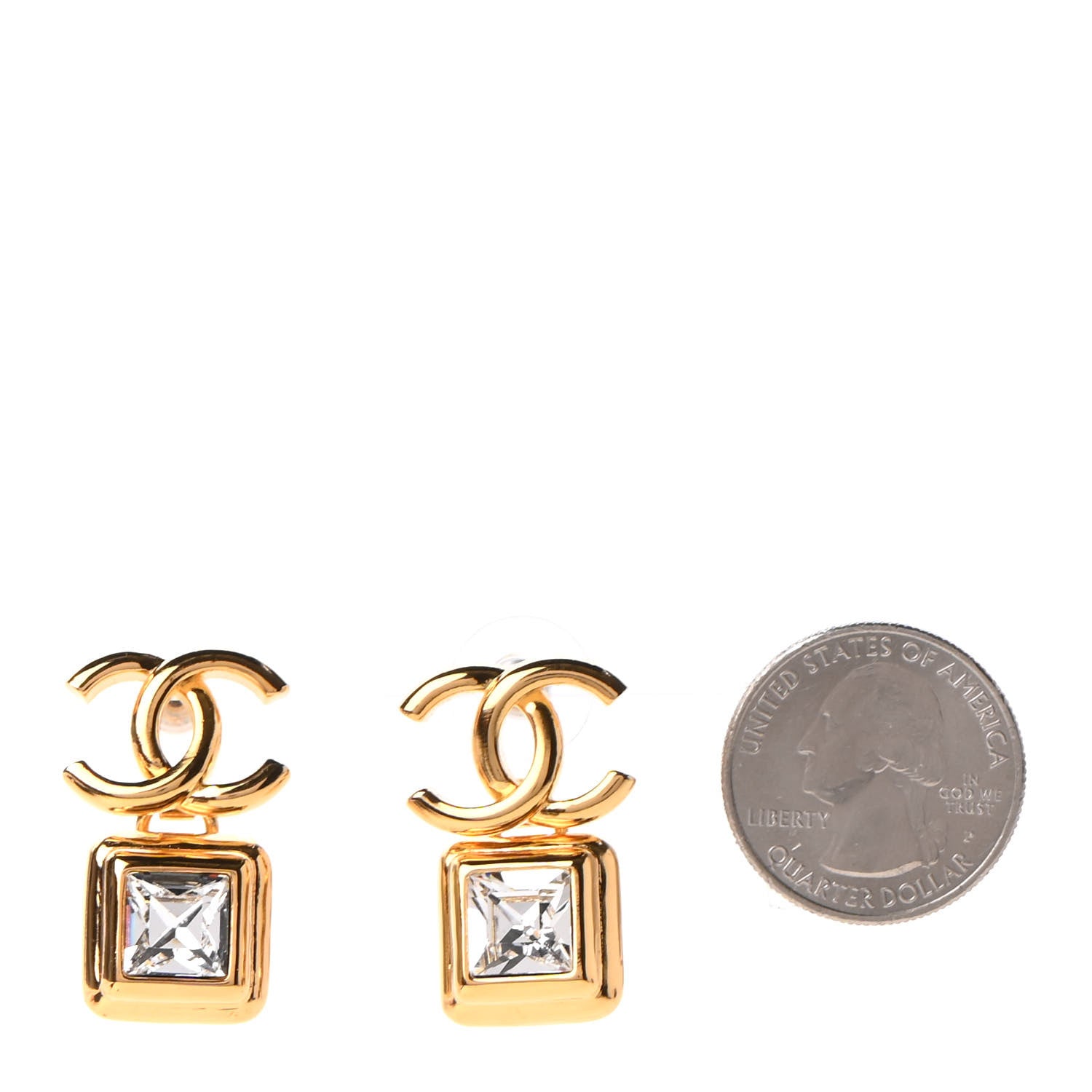 Chanel Large Crystal CC Drop Earrings Gold 2 of 5