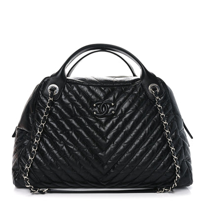 Chanel Aged Calfskin Chevron Medium Soft Bowling Bag Black 1 of 10