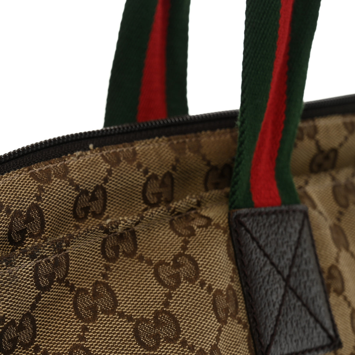 GG Monogram Large Web Handle Vertical Tote Dark Brown