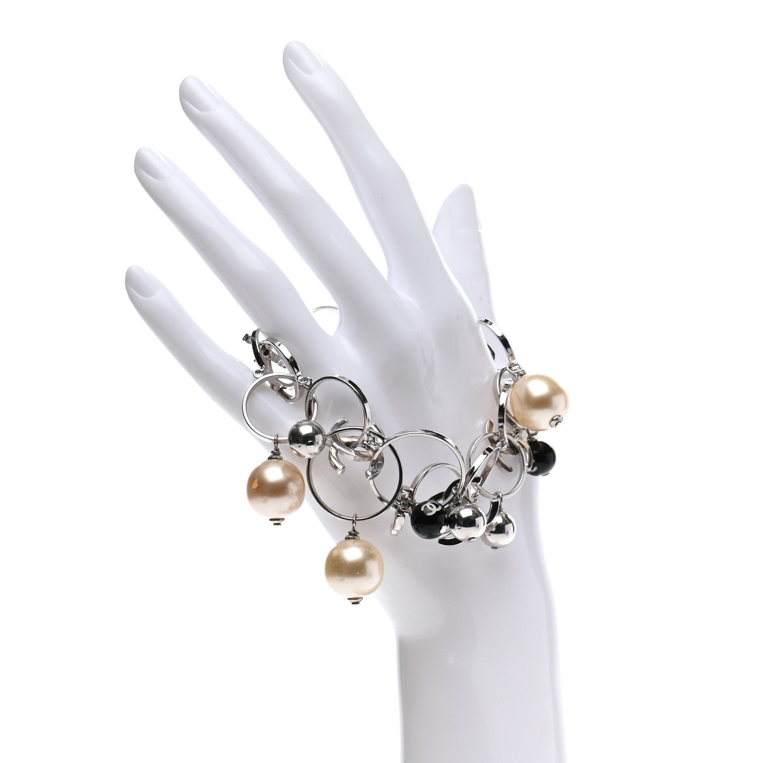 Chanel Enamel Pearl Beaded CC Bracelet Black Silver 2 of 4