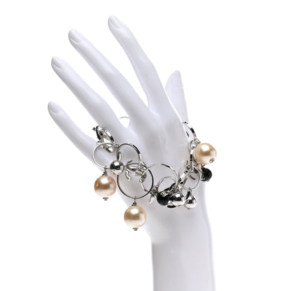 Chanel Enamel Pearl Beaded CC Bracelet Black Silver 2 of 4