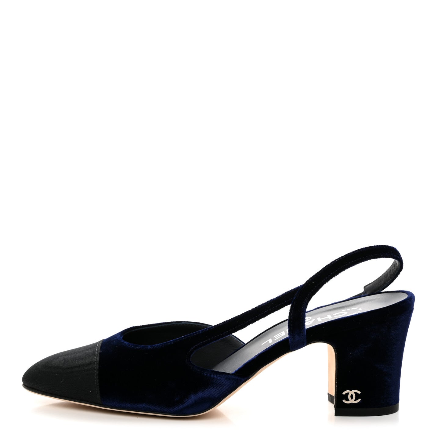 Velour Grosgrain Cap Toe CC Slingback Pumps 37.5 Blue Black