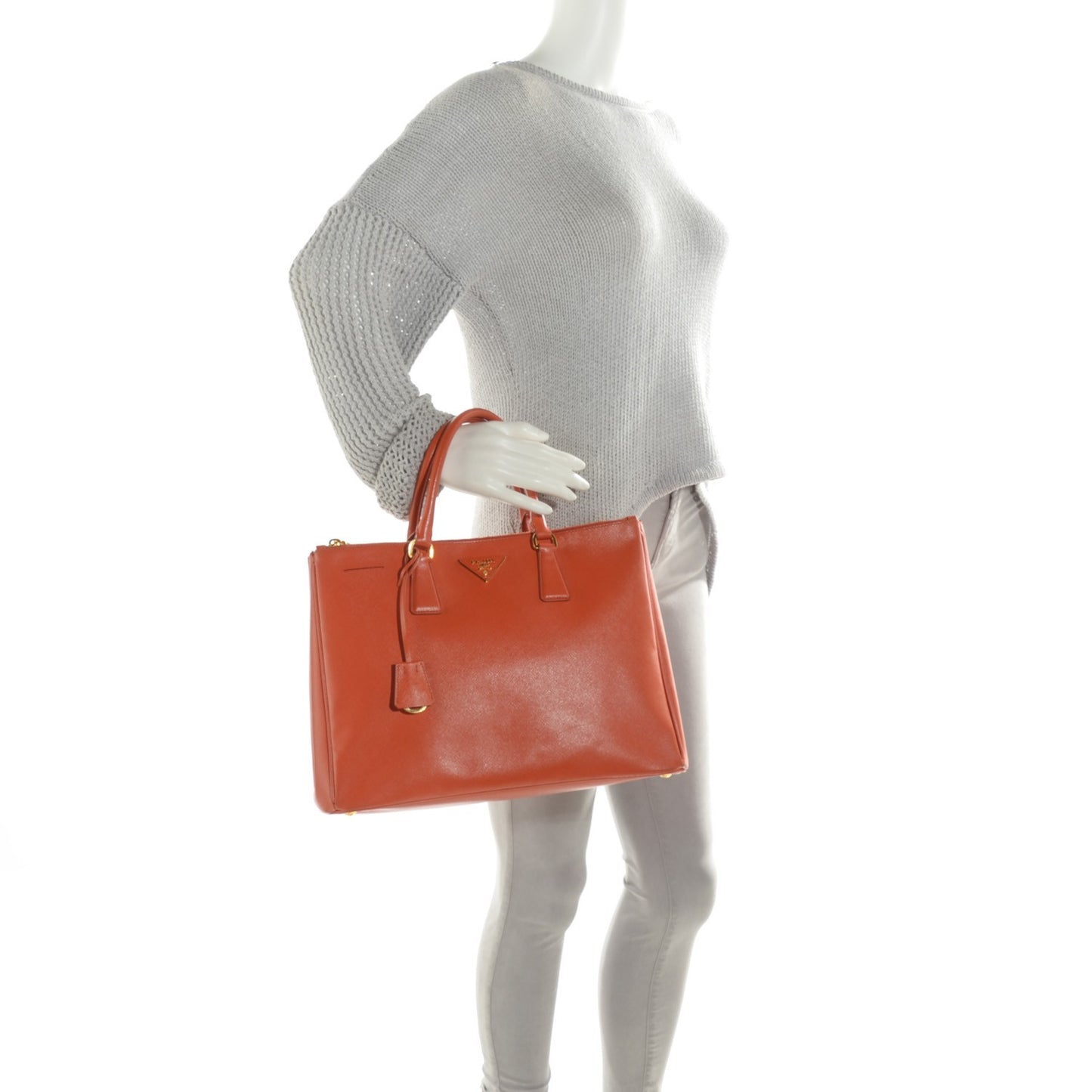 Saffiano Large Galleria Double Zip Tote Papaya