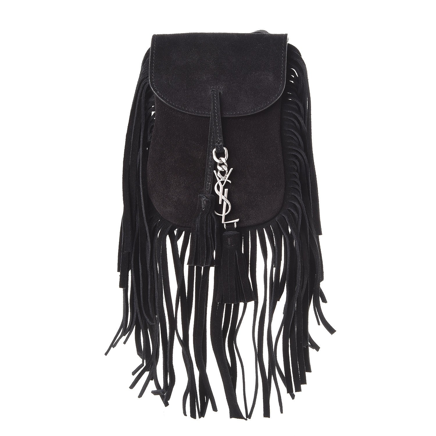 Saint Laurent Suede Fringe Toy Monogram Anita Crossbody Bag Black 1 of 9