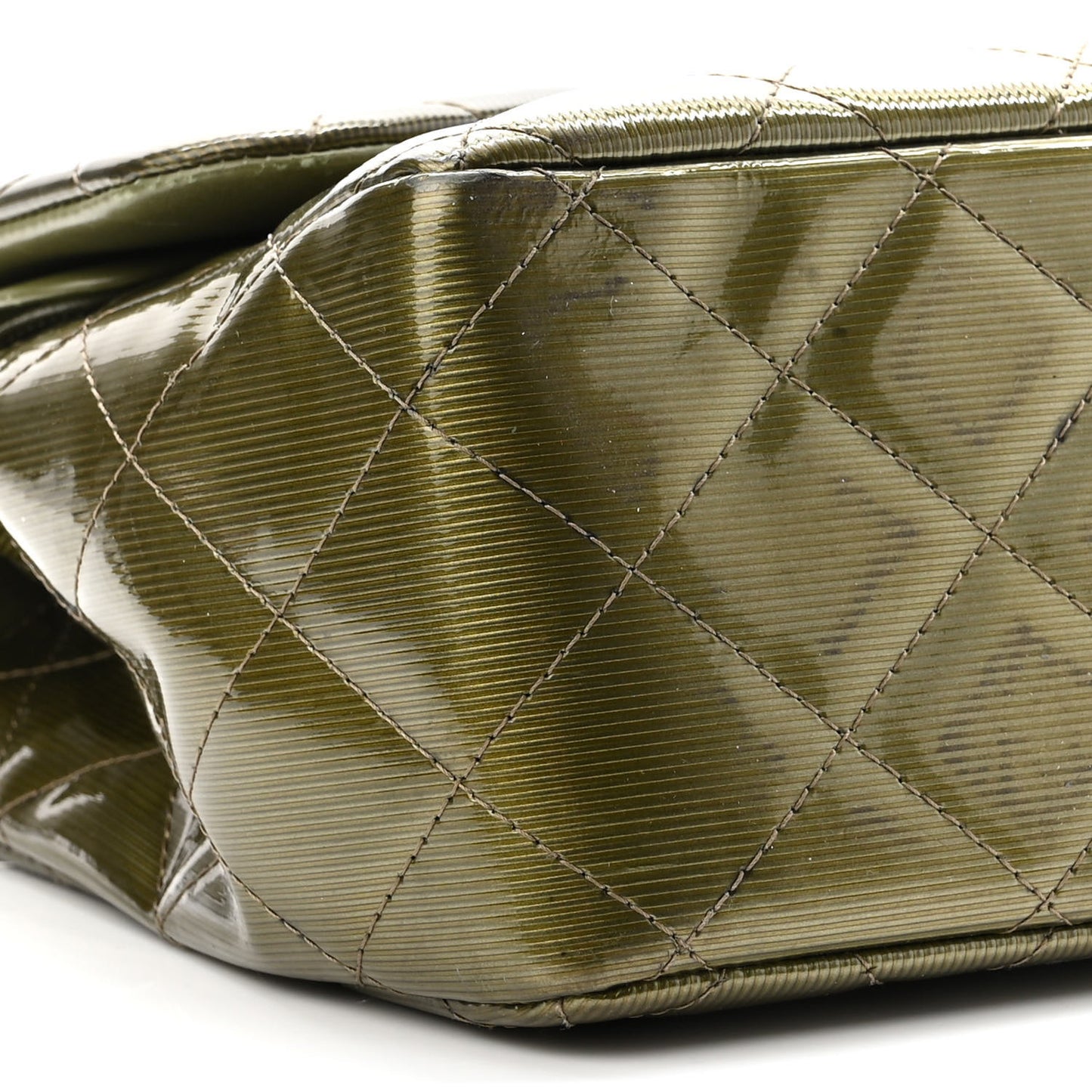 Striated Patent Quilted Jumbo Double Flap Green