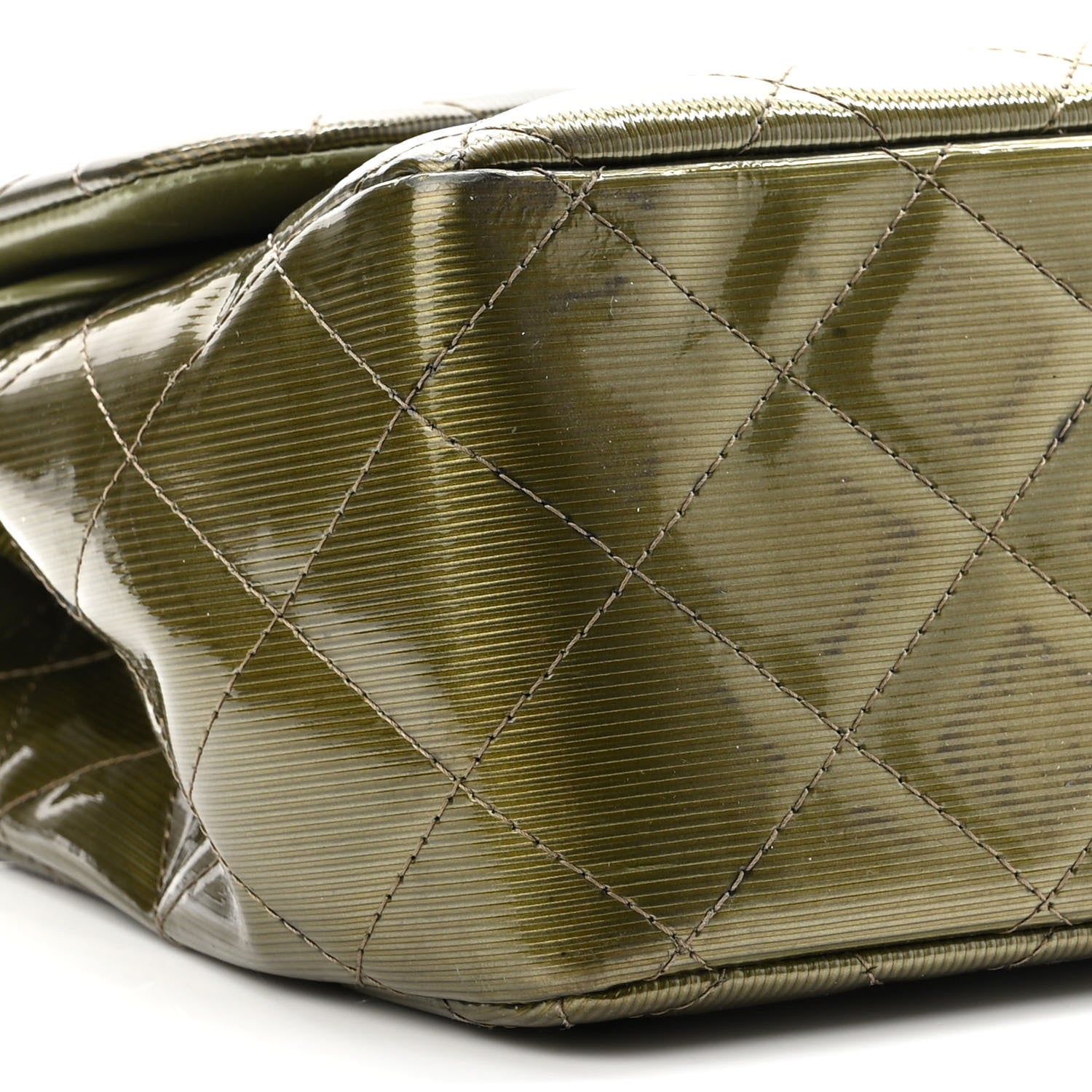 Chanel Striated Patent Quilted Jumbo Double Flap Green 9 of 10