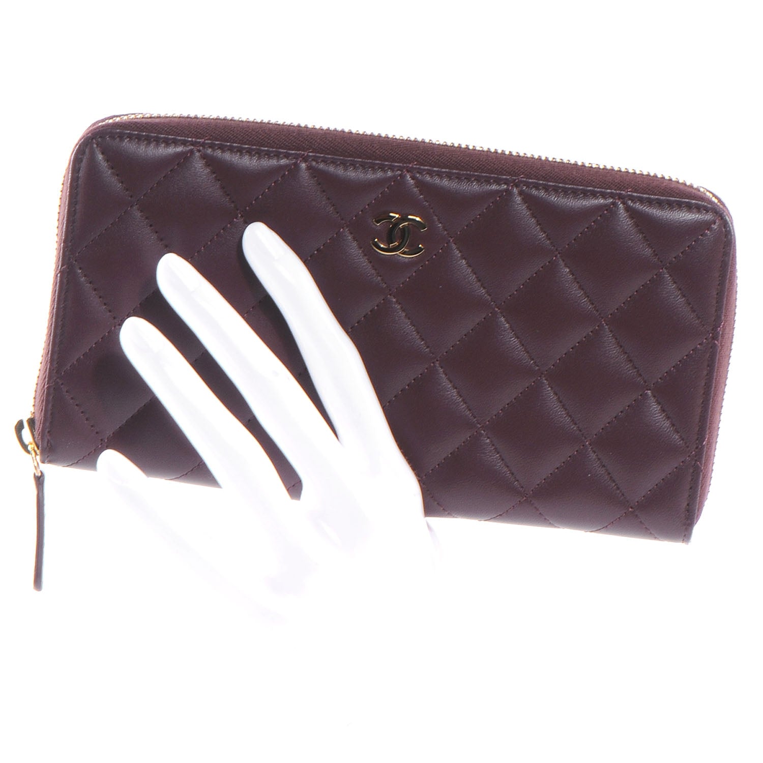 Chanel Lambskin Quilted Zip Around Wallet Burgundy 2 of 9