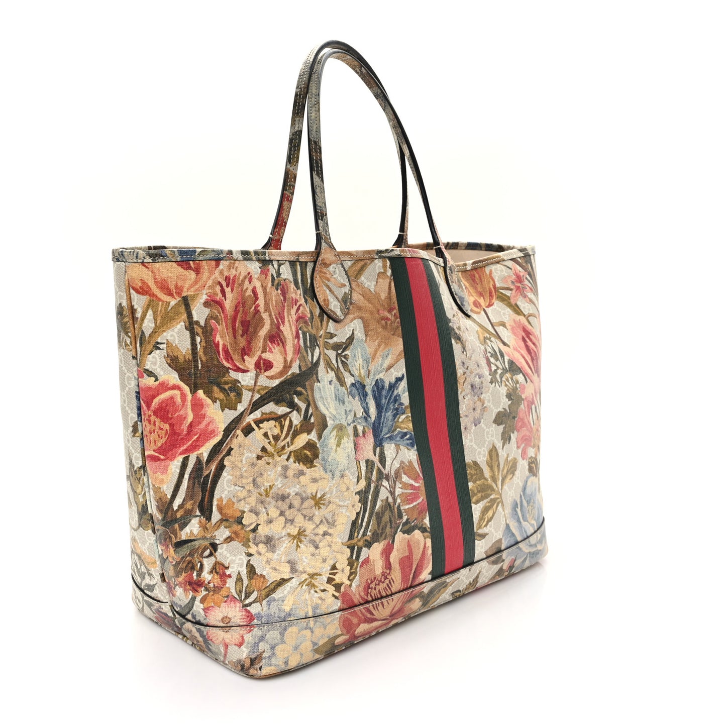 GG Supreme Monogram Water Flora Web Large Ophidia Tote Beige White Multicolor