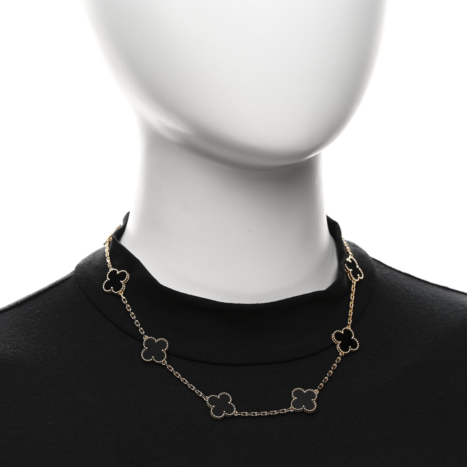Van Cleef & Arpels 18K Yellow Gold Black Onyx 10 Motifs Vintage Alhambra Necklace 2 of 6