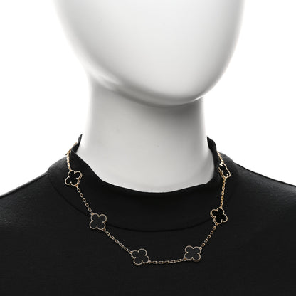 Van Cleef & Arpels 18K Yellow Gold Black Onyx 10 Motifs Vintage Alhambra Necklace 2 of 6