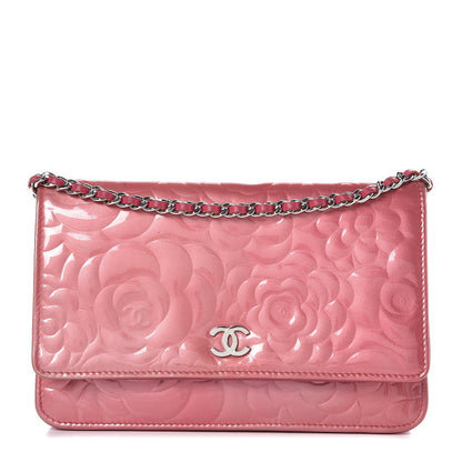 Chanel Patent Camellia Embossed Wallet on Chain WOC Rose 1 of 11