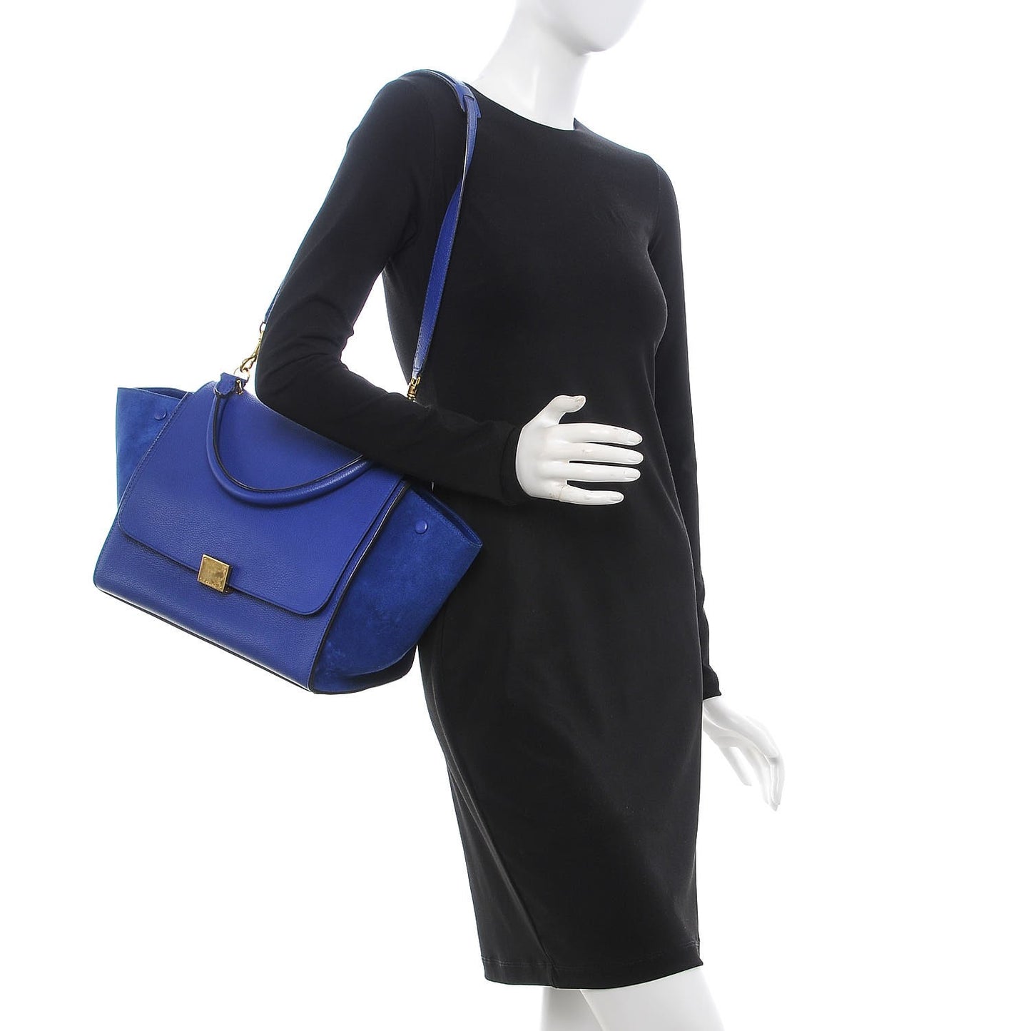 Drummed Calfskin Suede Medium Trapeze Indigo