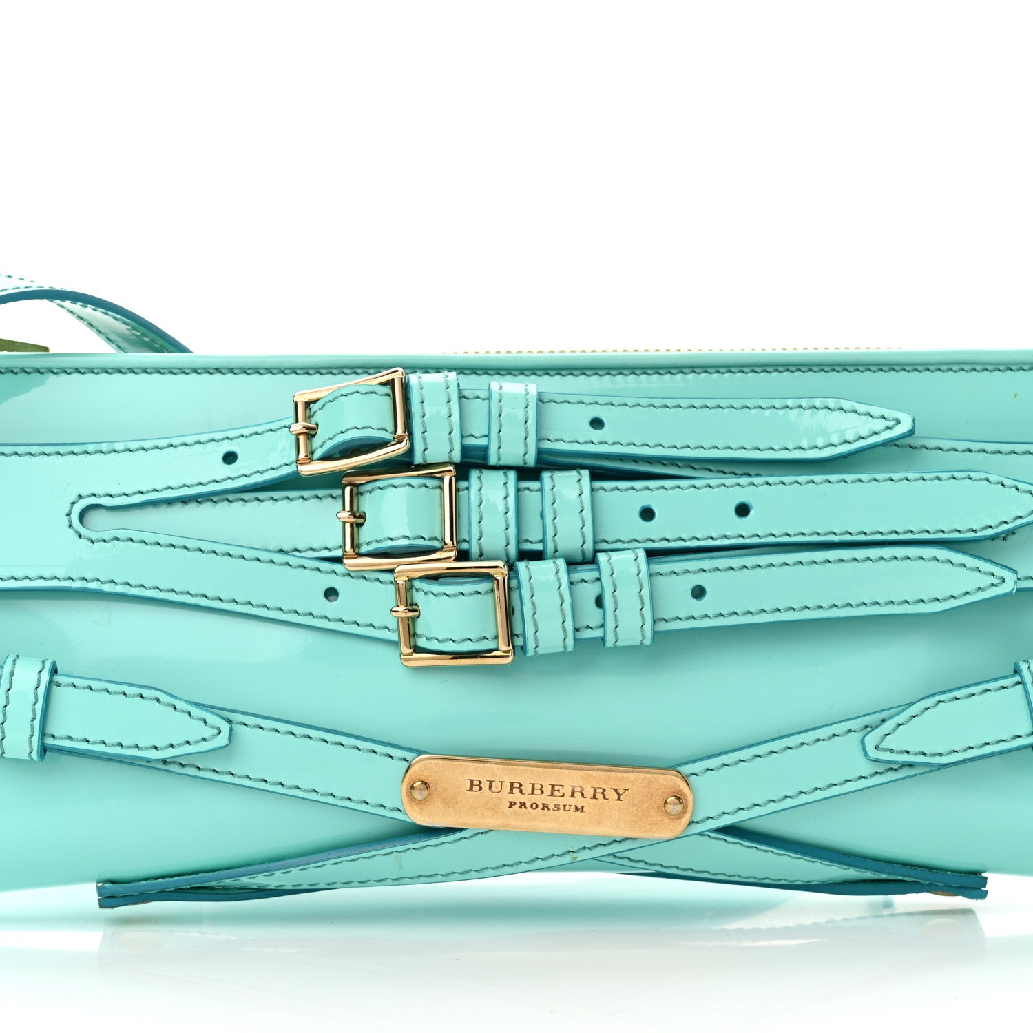 Burberry Patent Bridle Calfskin Parmoor Clutch Bag Turquoise 9 of 11