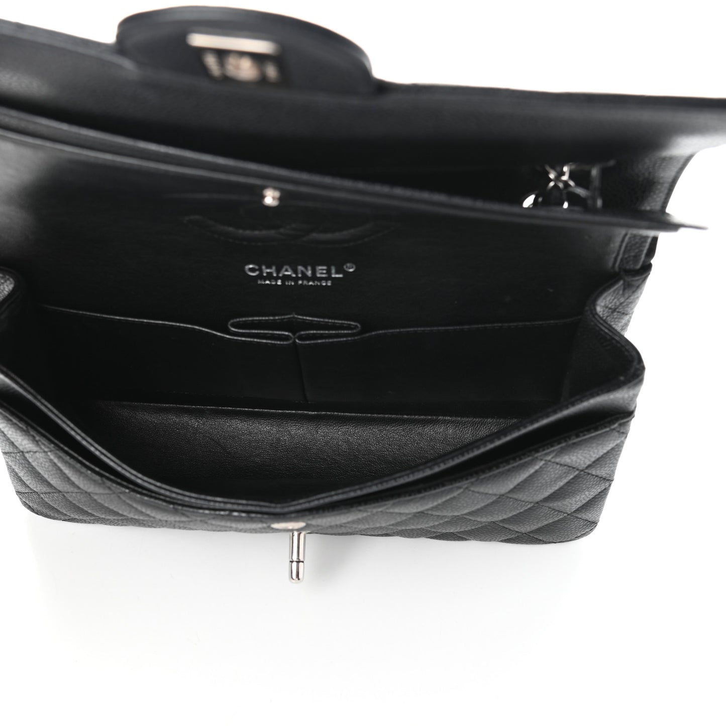 Caviar Quilted Medium Double Flap Black