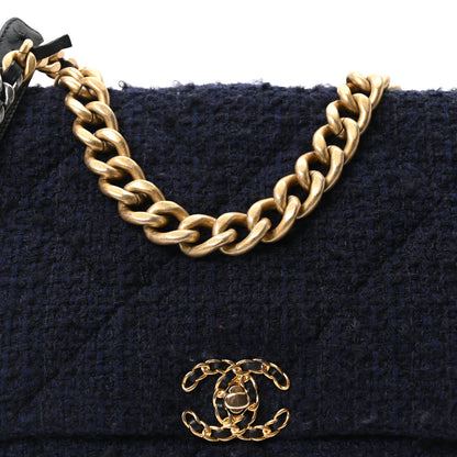 Chanel Tweed Quilted Maxi Chanel 19 Flap Navy 8 of 11