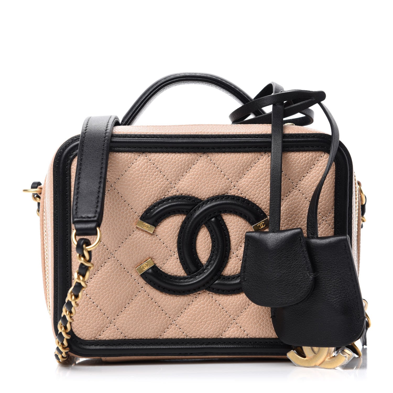 Chanel Caviar Quilted Small CC Filigree Vanity Case Beige Black 1 of 11