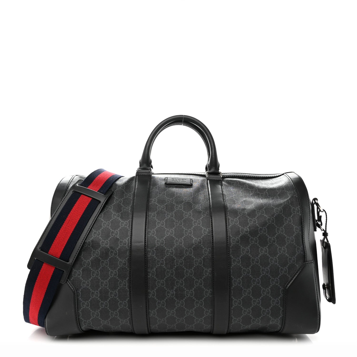 Gucci Soft GG Supreme Monogram Appia Calfskin Web Medium Carry On Duffle Bag Black Grey 1 of 11